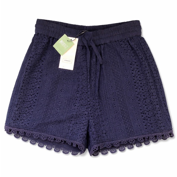 Pigalle Pants - Pigalle Navy Blue Lace High Waist Shorts NWT